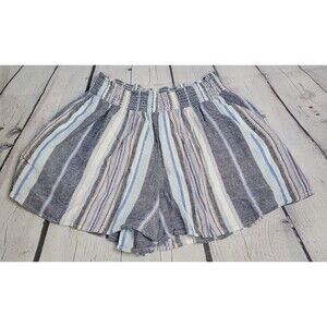 A New Day Women's size Lg pull on Linen Blend Striped Shorts Pockets Paperbag